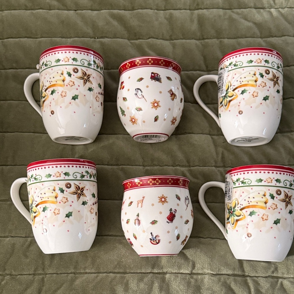 Villeroy & Boch Holiday Mug Set - Red, Green, and White 6 piece set